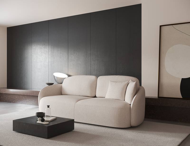 home24 Schlafsofa Weiß/Creme Webstoff 254 x 96 x 105cm mit Schlaffunktion Modern von home24