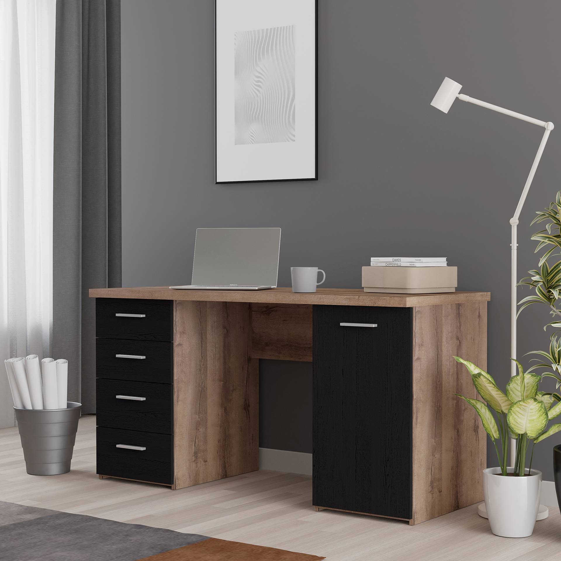 home24 Schreibtisch - Breite 145 cm 145 x 76 x 60cm Schwarz/Braun/Schlammeiche Dekor/Schwarzeiche Dekor home24 Schreibtisch - Breite 145 cm 145 x 76 x 60cm Schwarz/Braun/Schlammeiche Dekor/Schwarzeiche Dekor von home24