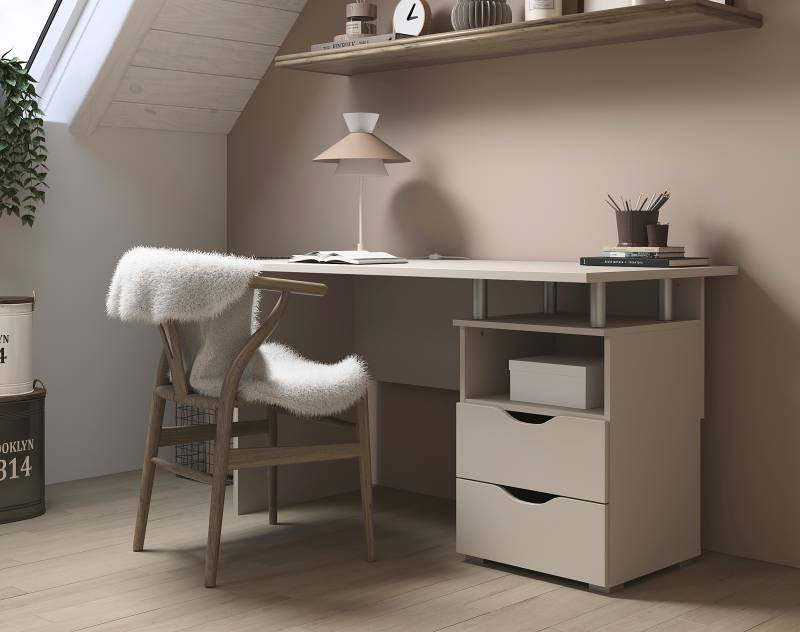 home24 Schreibtisch Frieda 140 x 75 x 66cm Beige von home24