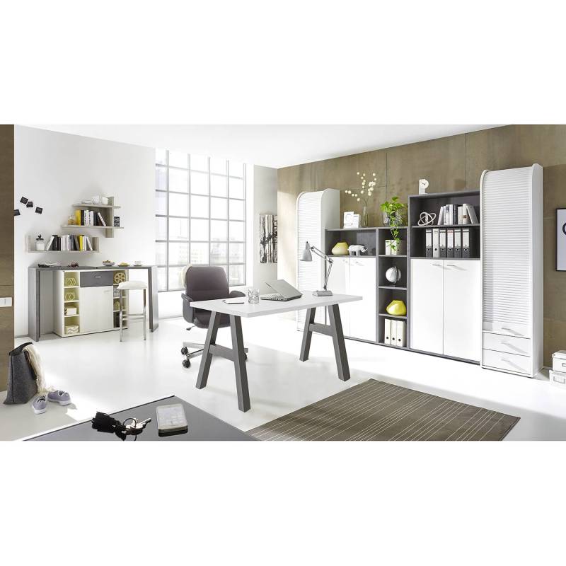 home24 Schreibtisch Leeton I 140cm Weiß/Anthrazit/Weiß von home24