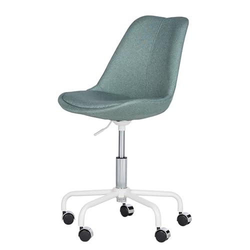 home24 Schreibtischstuhl mit Rollen und Stoff-Bezug in Mint-Grau | Ergonomischer Bürostuhl mit Metall-Gestell weiß Belastbarkeit 110 kg | Stufenlos Höhenverstellbarer moderner Drehstuhl gepolstert von home24