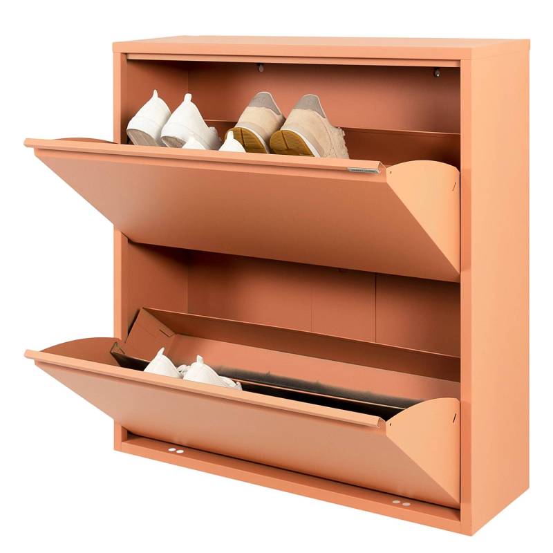 home24 Schuhkipper mit 2 Klapptüren 75 x 78 x 23cm Orange/Apricot von home24