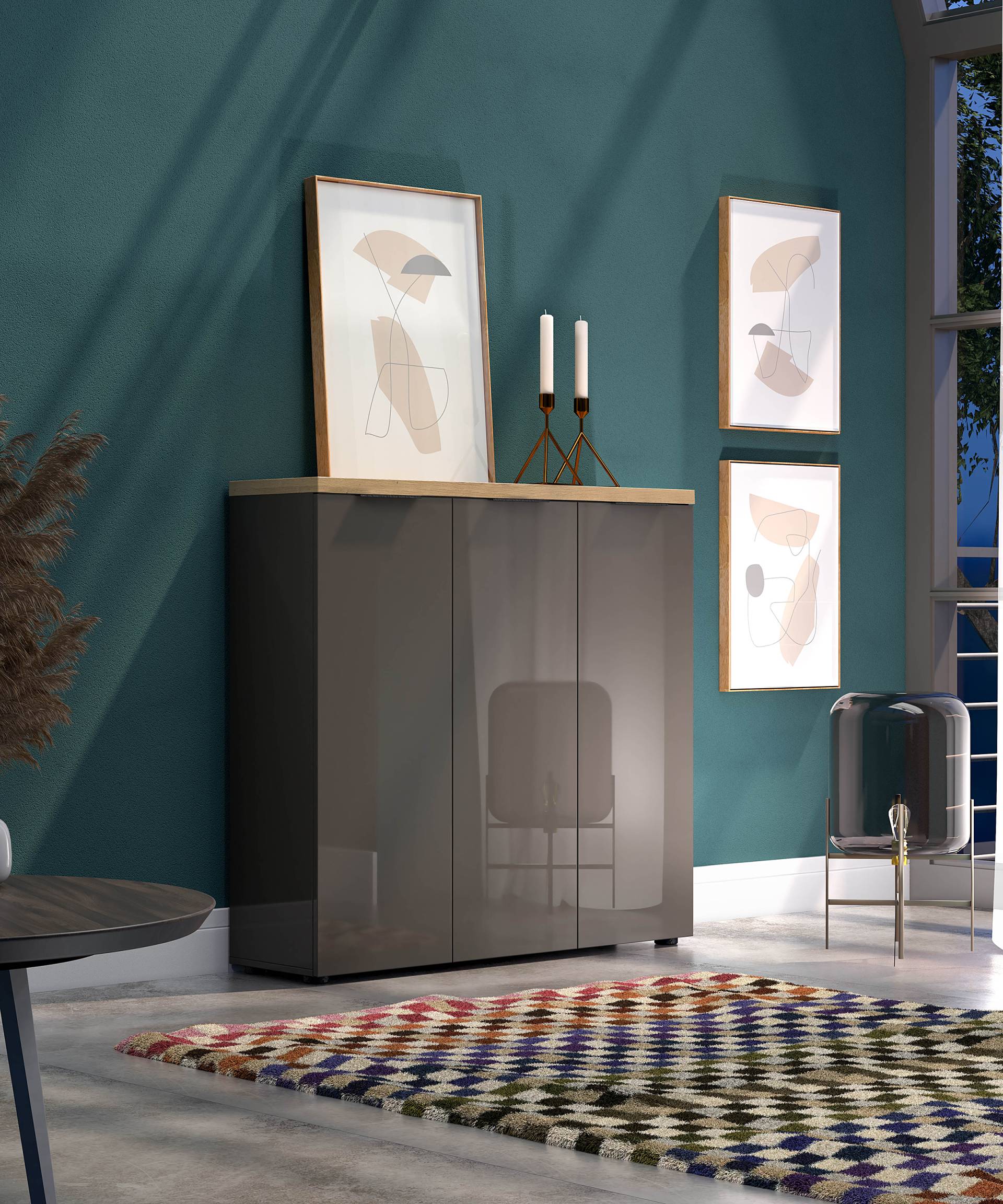 home24 Schuhkommode 120cm Grau/Hochglanz Grau von home24