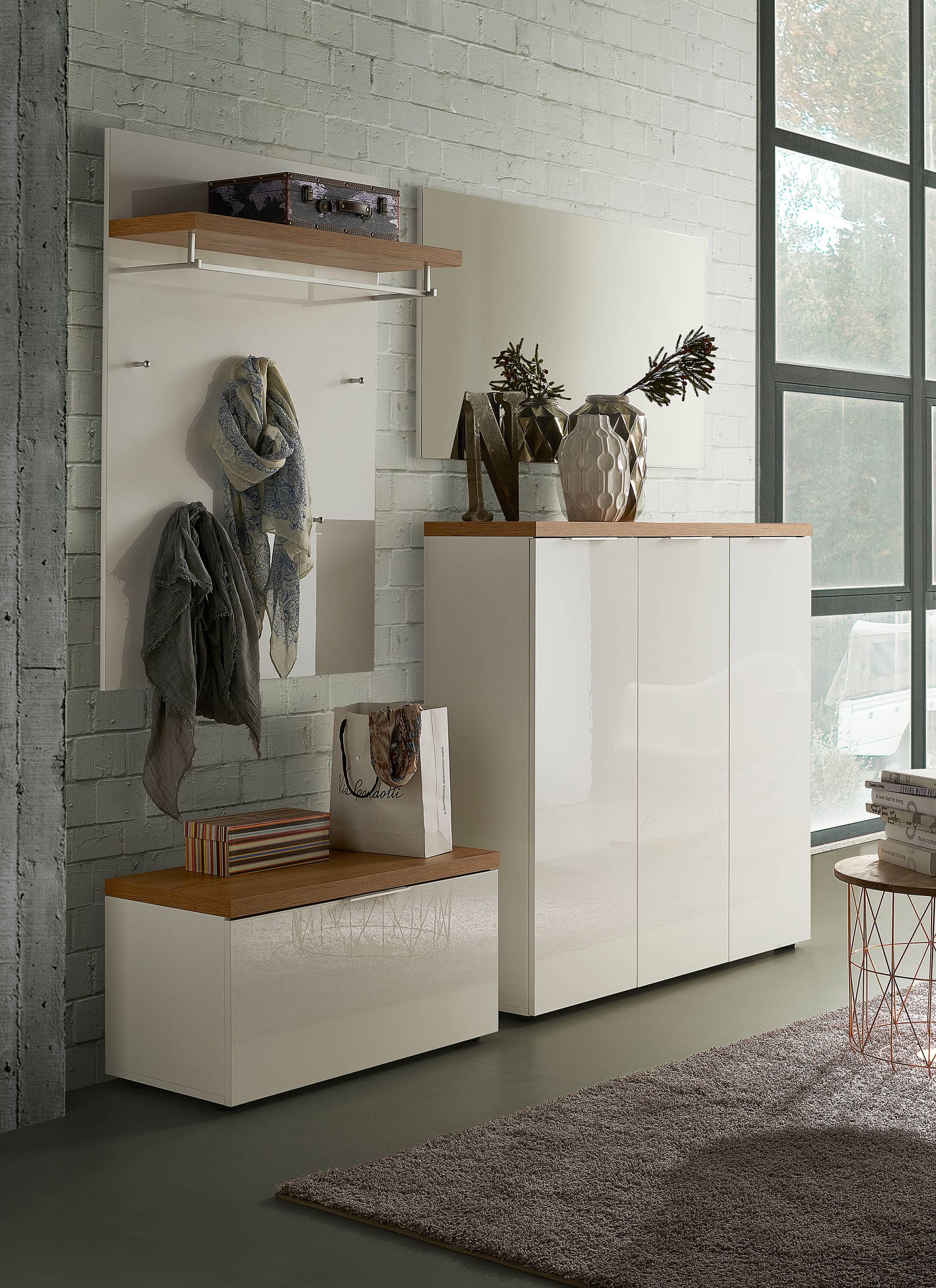 home24 Schuhkommode 120cm Weiß/Hochglanz Weiß von home24