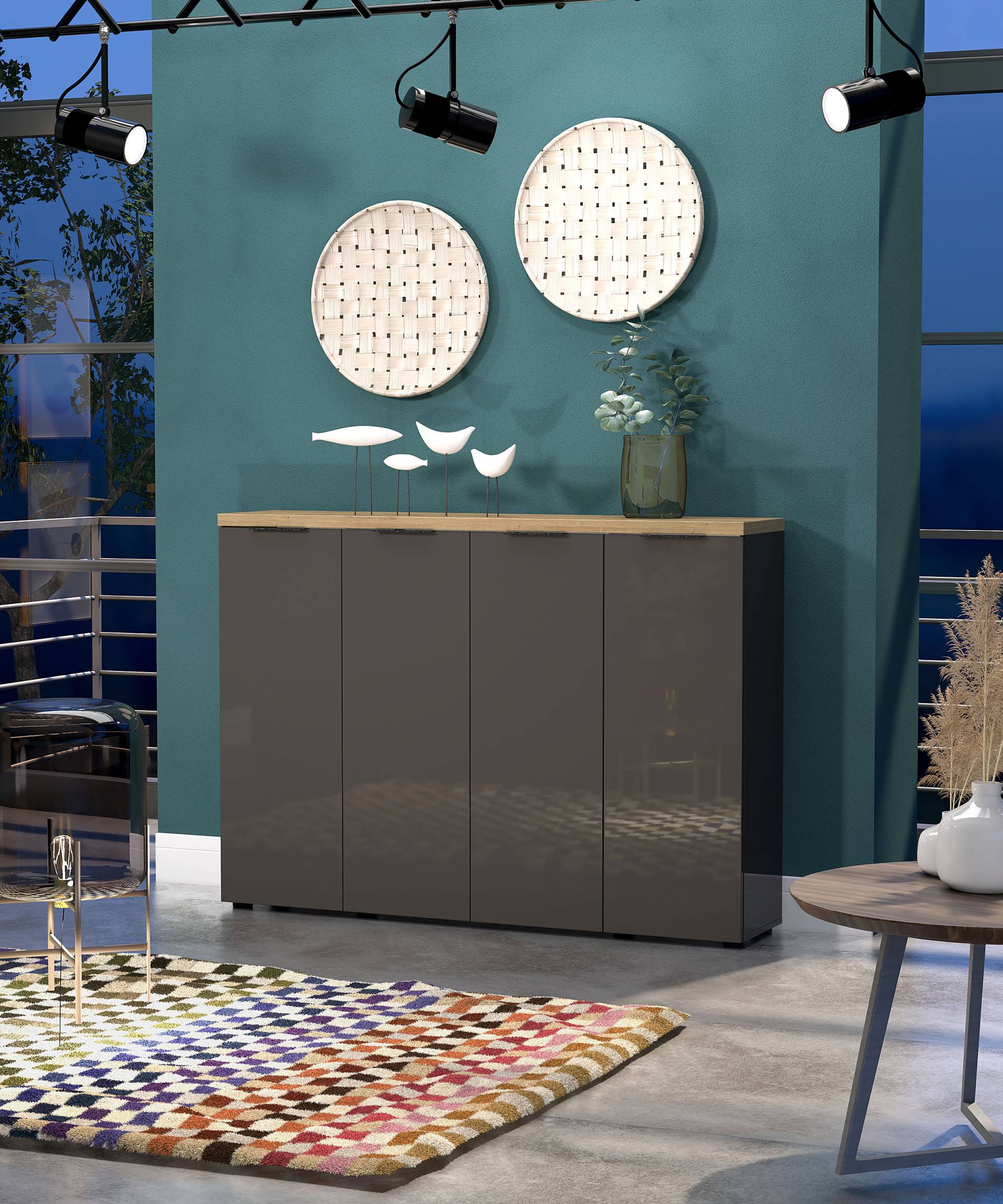 home24 Schuhkommode 160cm Grau/Hochglanz Grau von home24