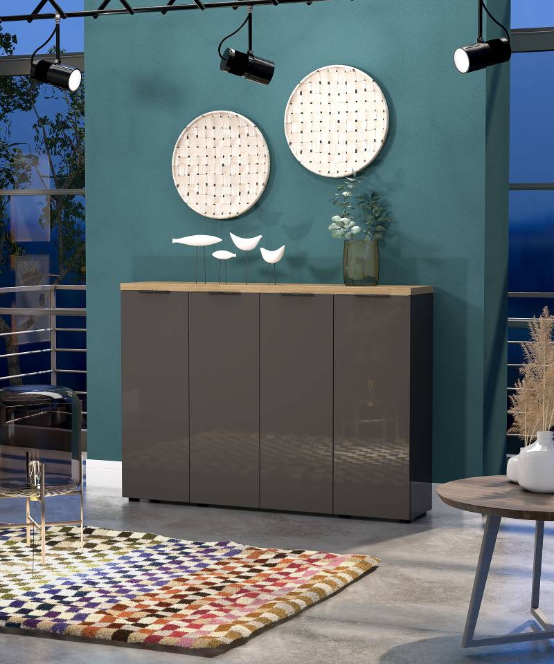 home24 Schuhkommode 160cm Grau/Hochglanz Grau home24 Schuhkommode 160cm Grau/Hochglanz Grau von home24