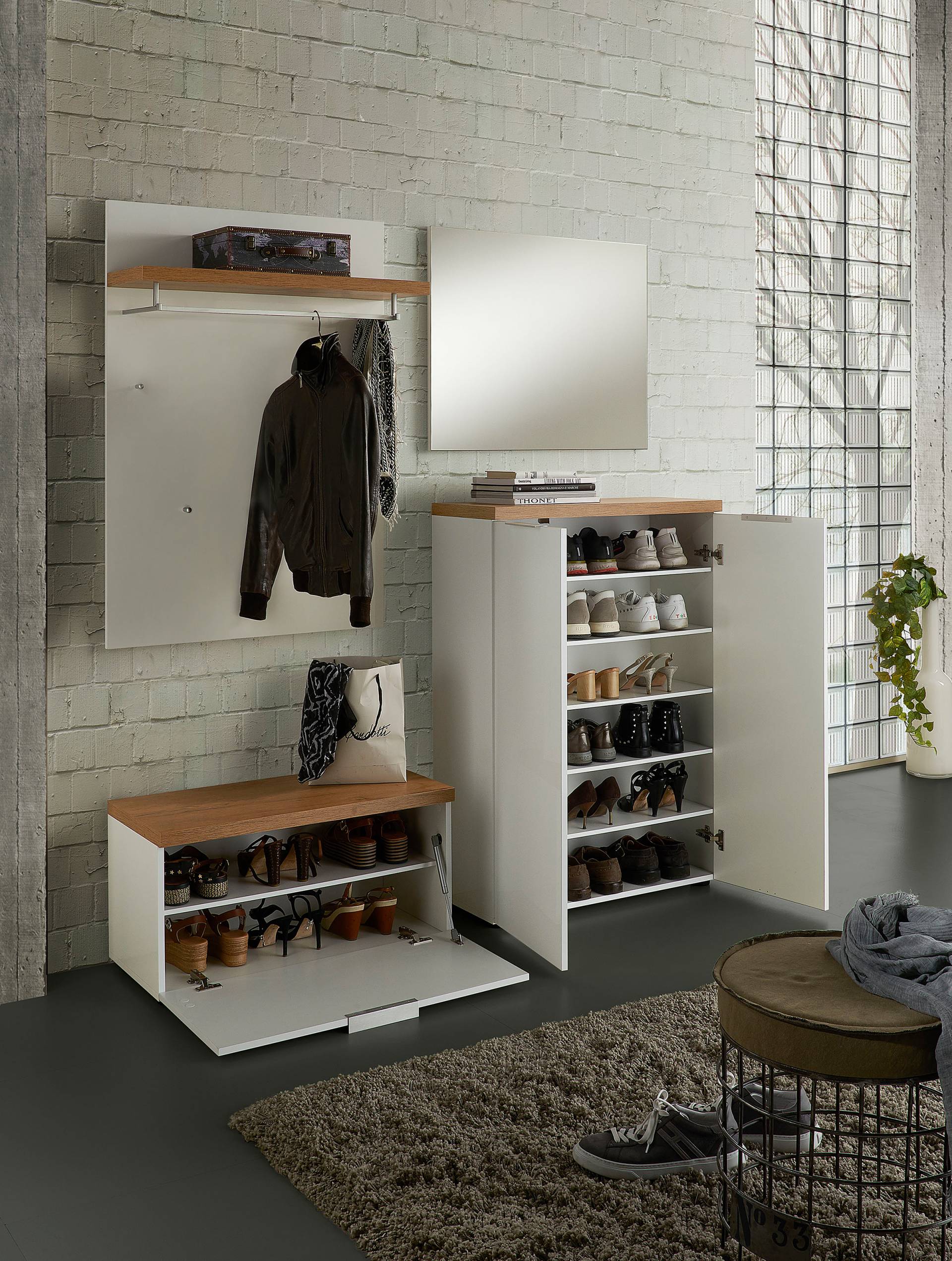 home24 Schuhkommode 80cm Weiß/Hochglanz Weiß von home24