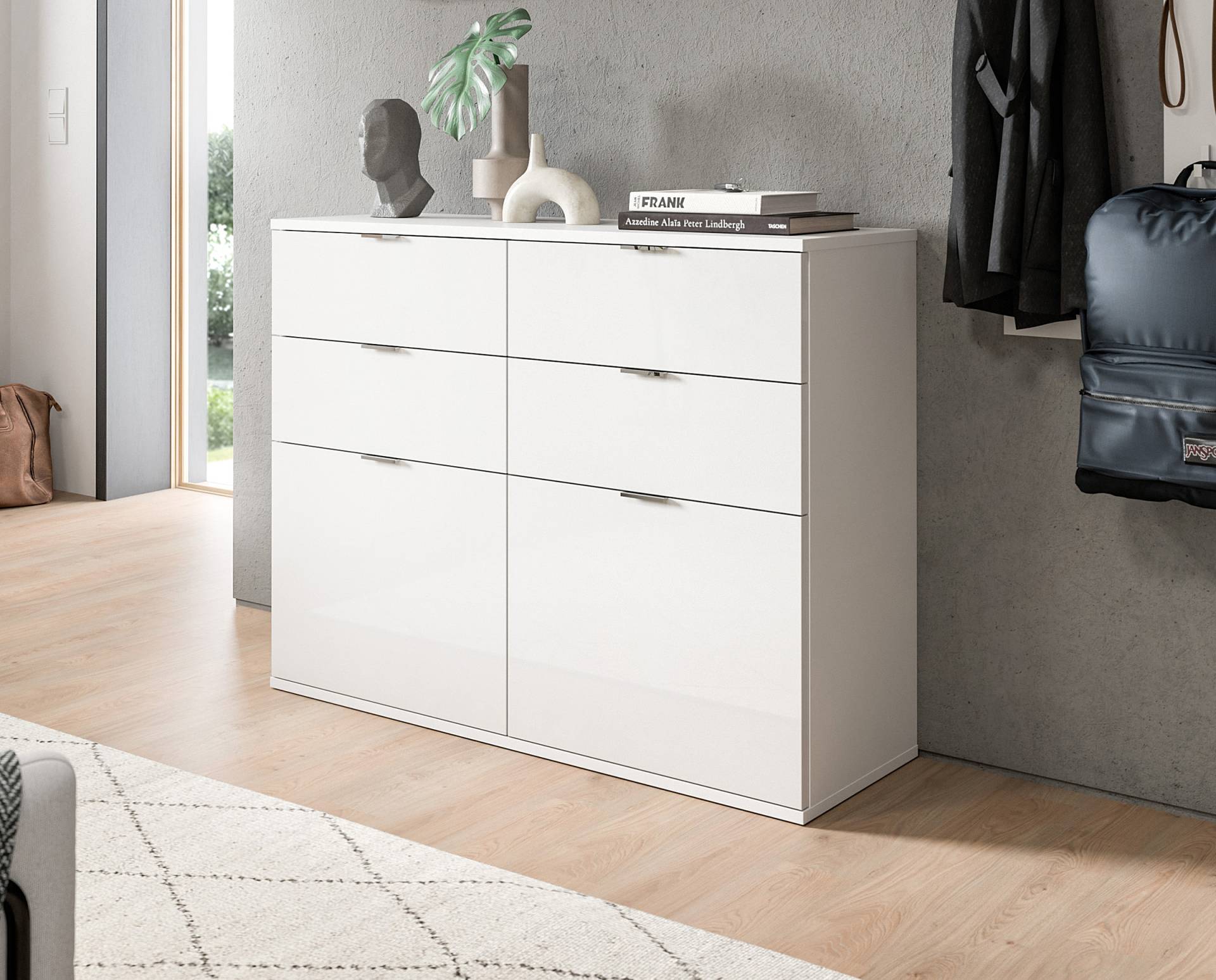 home24 Schuhkommode mit Klapptüren 120 x 85 x 34cm Weiß von home24