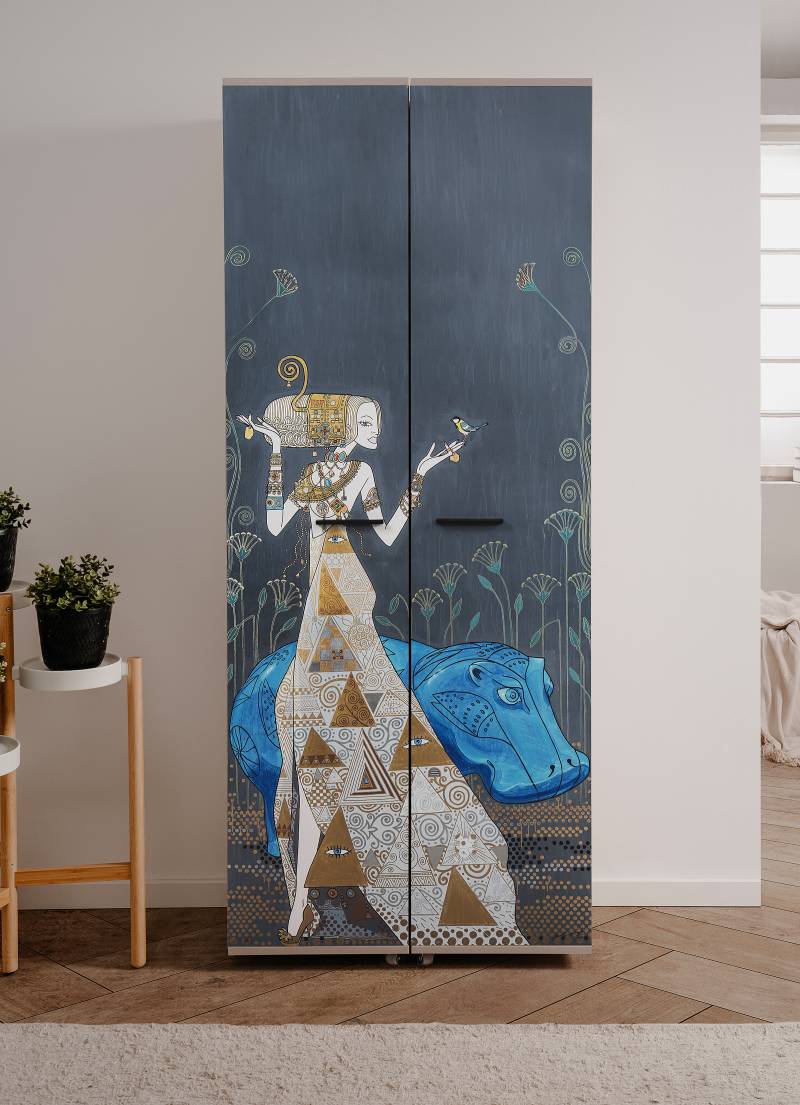 home24 Schuhschrank 74 x 182 x 34cm Multicolor/Beige von home24
