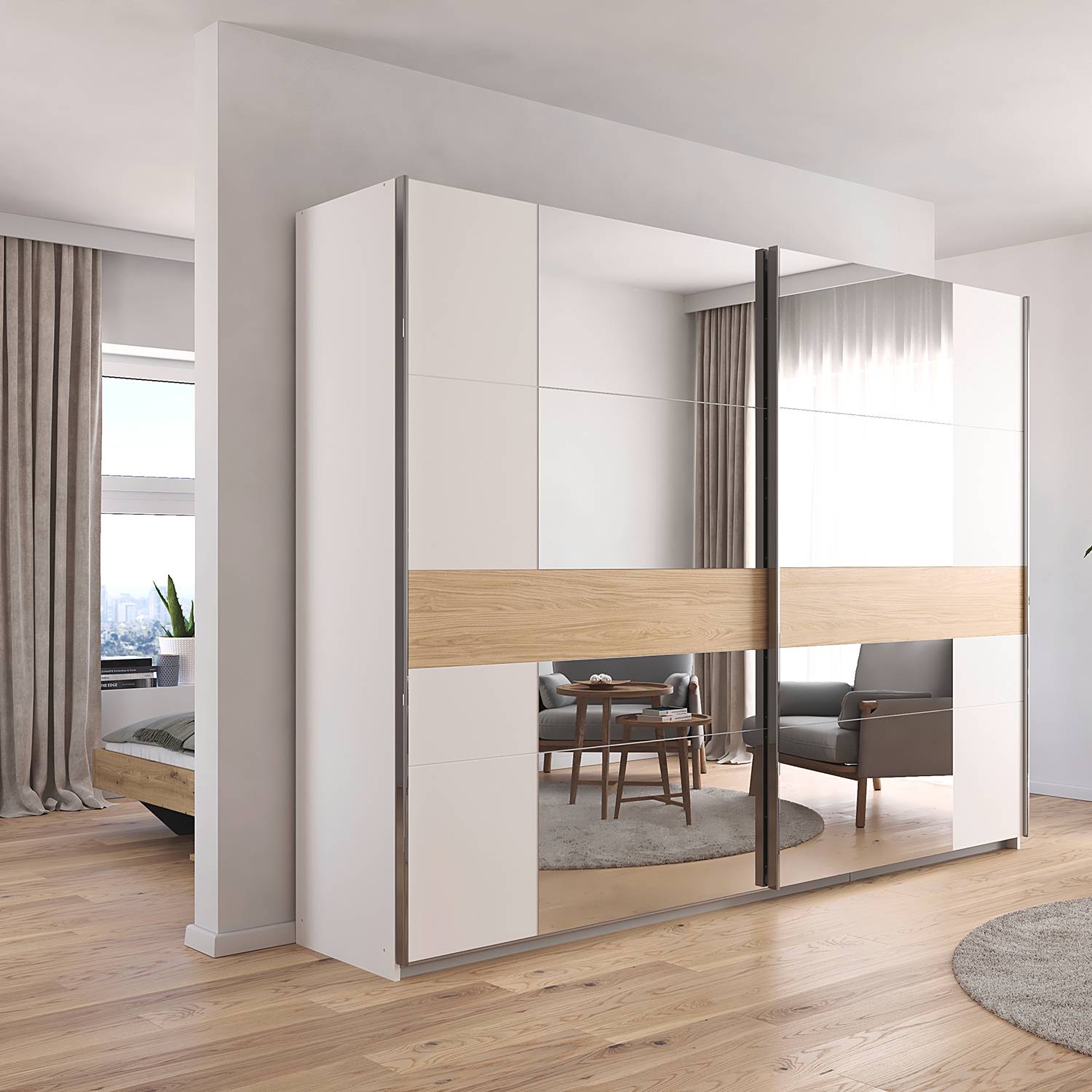 home24 Schwebetürenschrank Calisto 271cm Braun/Beige von home24