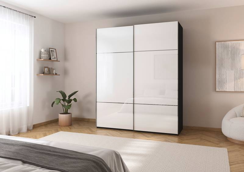 home24 Schwebetürenschrank Covalo mit Glasfront 201cm Schwarz/Weiß/Weiß/Schwarz Chrom ohne Spiegeltür/-en home24 Schwebetürenschrank Covalo mit Glasfront 201cm Schwarz/Weiß/Weiß/Schwarz Chrom ohne Spiegeltür/-en von home24