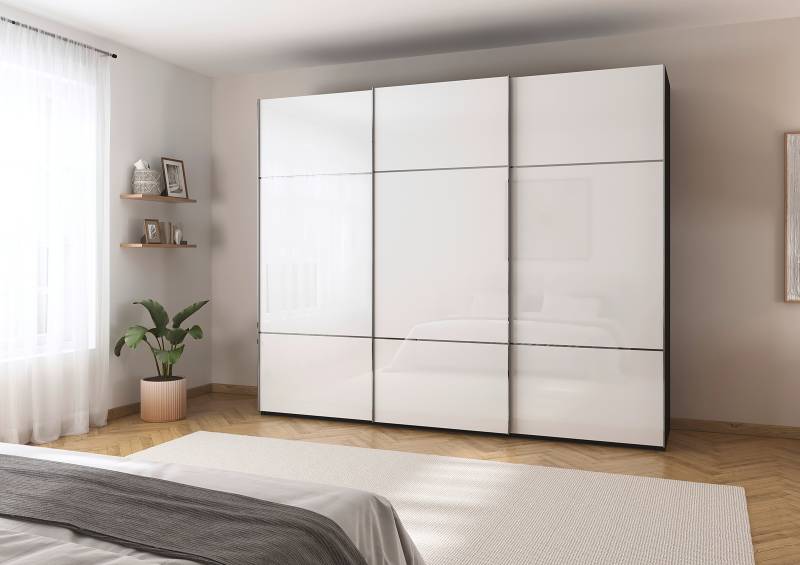 home24 Schwebetürenschrank Covalo mit Glasfront 271cm Schwarz/Weiß/Weiß/Schwarz Chrom ohne Spiegeltür/-en home24 Schwebetürenschrank Covalo mit Glasfront 271cm Schwarz/Weiß/Weiß/Schwarz Chrom ohne Spiegeltür/-en von home24