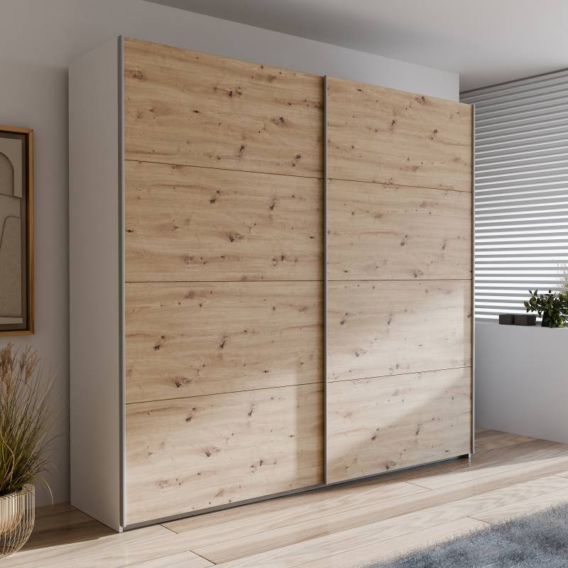 home24 Schwebetürenschrank Höhe 211 cm 220cm Braun/Weiß/Eiche Artisan Dekor von home24