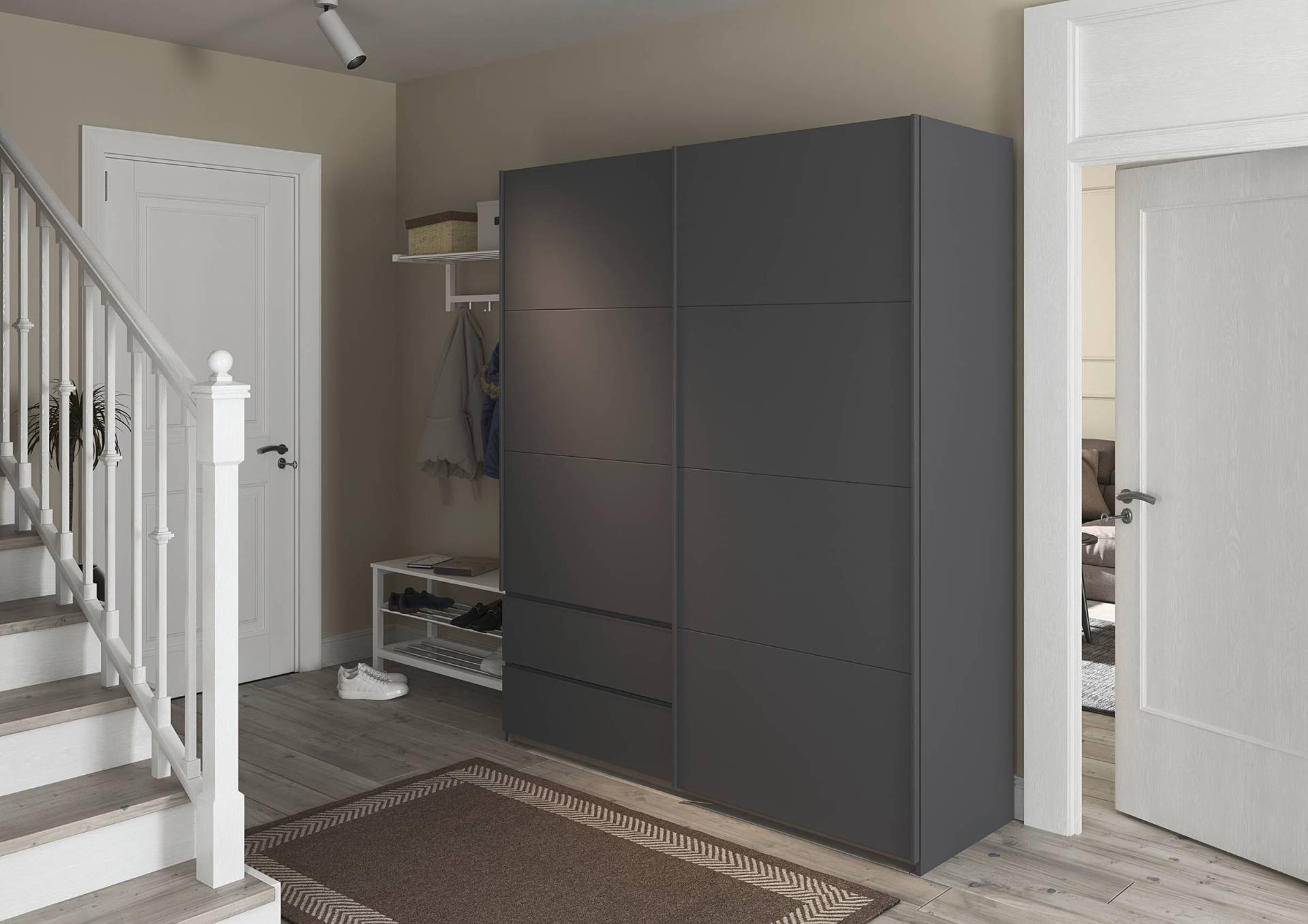 home24 Schwebetürenschrank Stoke 175cm Grau/Graumetallic ohne Spiegeltür/-en von home24