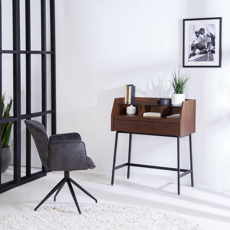 home24 Sekretär Noora 82 x 96 x 45cm Braun/Walnuss/Schwarz von home24