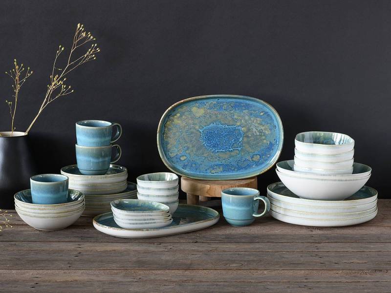 home24 Servierplatte 2er-Set 35 x 80 x 35cm Blau/Grün von home24