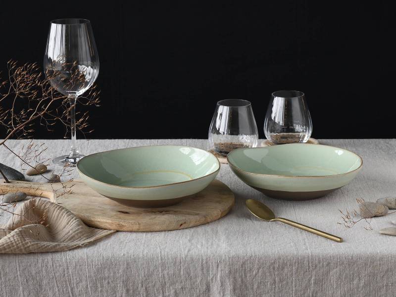 home24 Servierschalen Pasta Bowl 2-teilig 26 x 12 x 27cm Grün/Mintgrün von home24