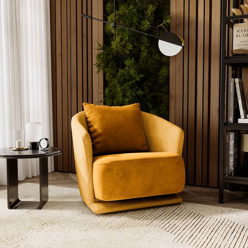 home24 Drehsessel Gelb Kunstfell Laci / Chenille Raica 83 x 75 x 80cm von home24