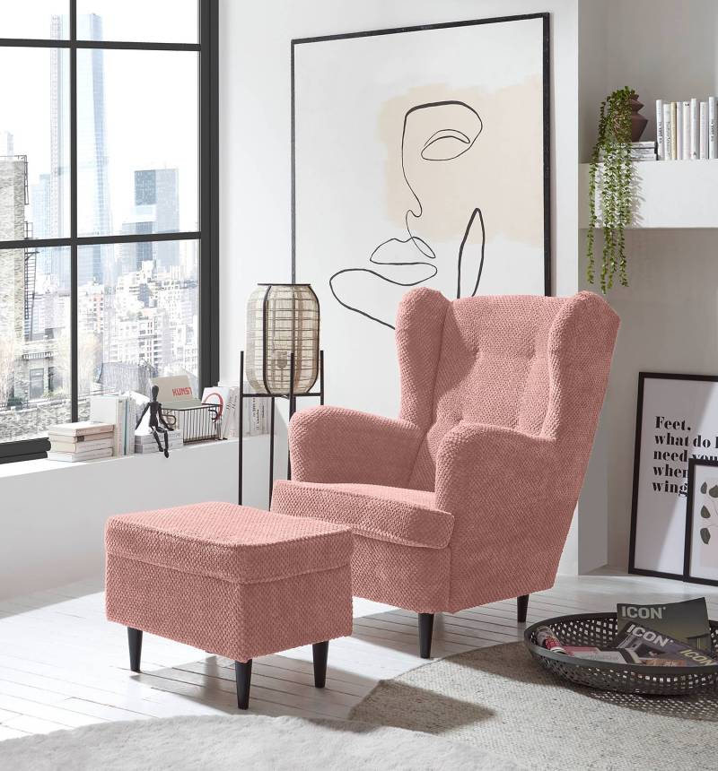 home24 Sessel Marson Pink Strukturstoff Vilja ohne Hocker 78 x 102 x 98cm von home24