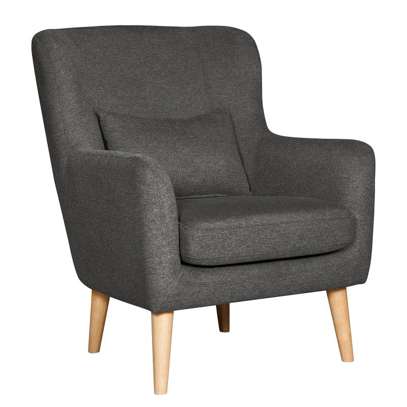home24 Sessel RIBOLT mit Hocker Grau Webstoff Belina 75 x 96 x 78cm von home24