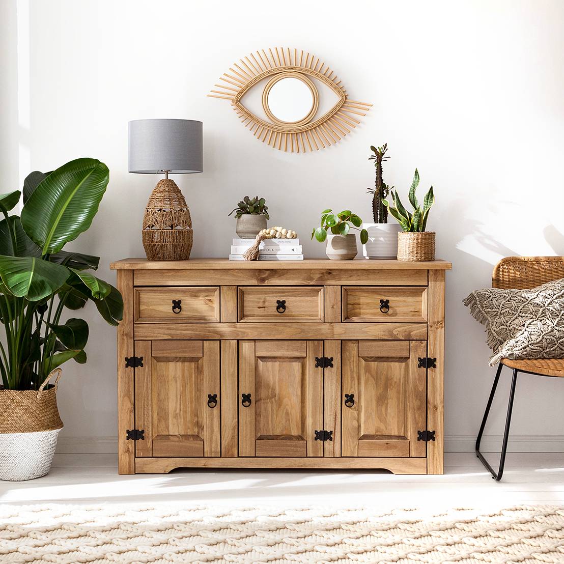 home24 Sideboard 132 x 84 x 44cm Braun/Beige/Kiefer Natur von home24