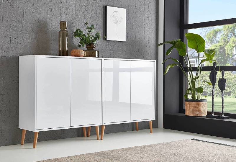 home24 Sideboard 158 cm - Holzfüße Typ B 158 x 88 x 33cm Weiß/Hochglanz Weiß von home24
