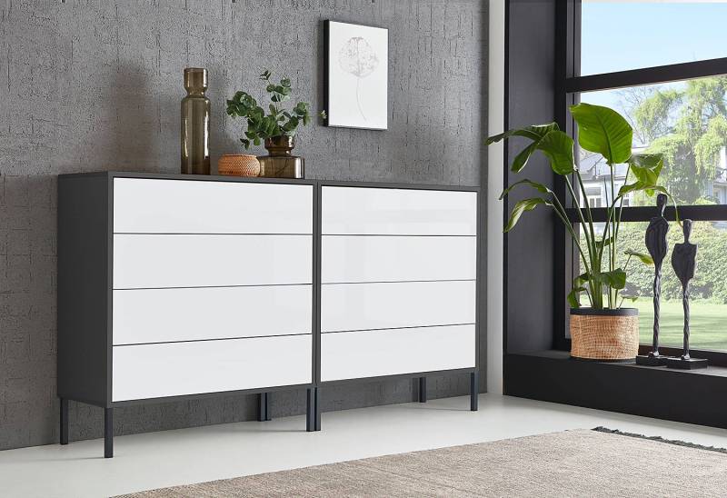 home24 Sideboard 158 cm - Metallfüße Typ A 158 x 88 x 33cm Weiß/Hochglanz Weiß/Anthrazit von home24