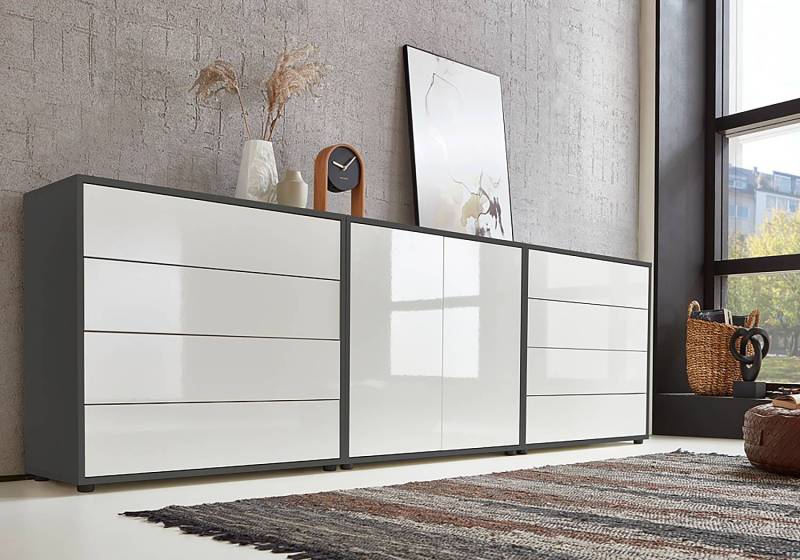 home24 Sideboard 237 cm - Gleiter Typ A 237 x 73 x 33cm Weiß/Hochglanz Weiß/Anthrazit von home24