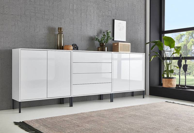 home24 Sideboard 237 cm - Metallfüße Typ B 237 x 88 x 33cm Weiß/Hochglanz Weiß von home24