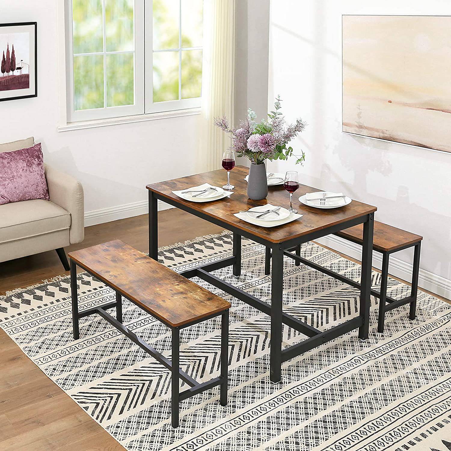home24 Sitzbank Rahay 2er-Set 108 x 50 x 33cm Braun von home24