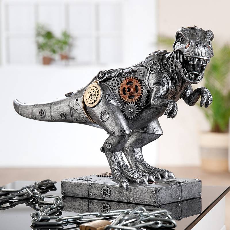 home24 Skulptur Steampunk T-Rex Dinosaur 40 x 25 x 14cm Silber von home24