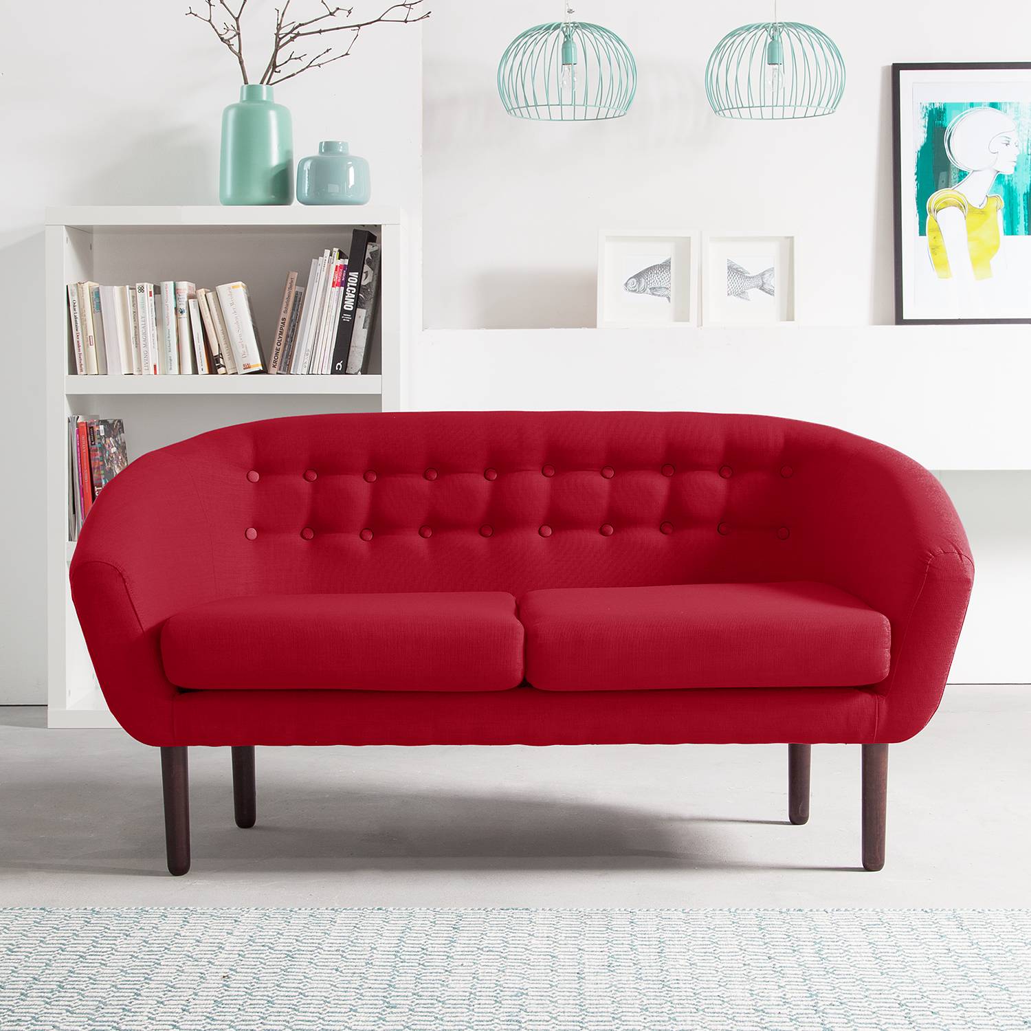 home24 Sofa 2-Sitzer Webstoff Rot/Dunkelrot Webstoff 148 x 76 x 67cm Skandi von home24
