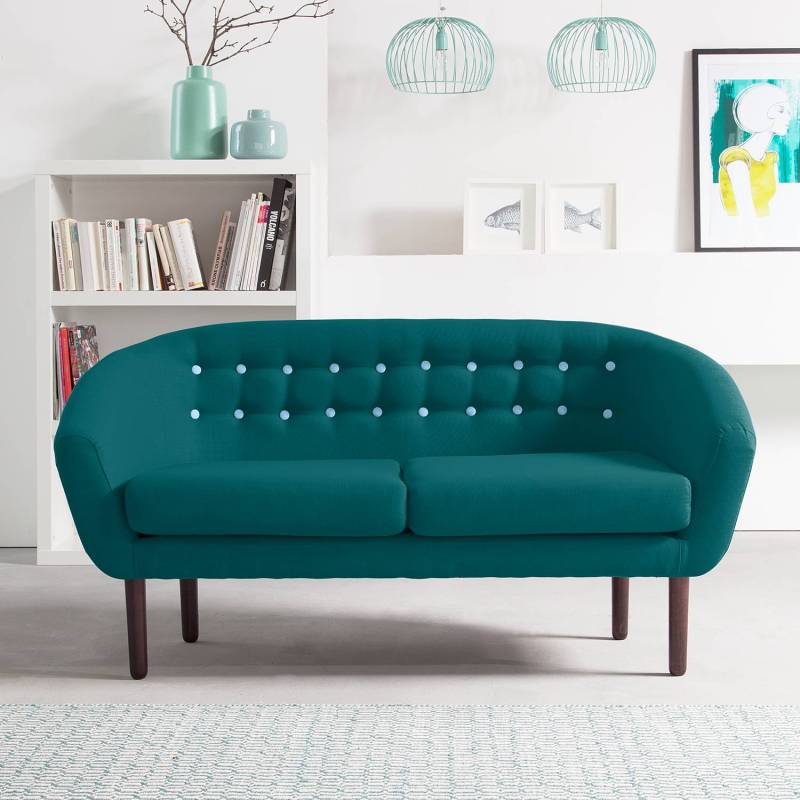 home24 Sofa 2-Sitzer Webstoff Türkis/Petrol Webstoff 148 x 76 x 67cm Skandi von home24