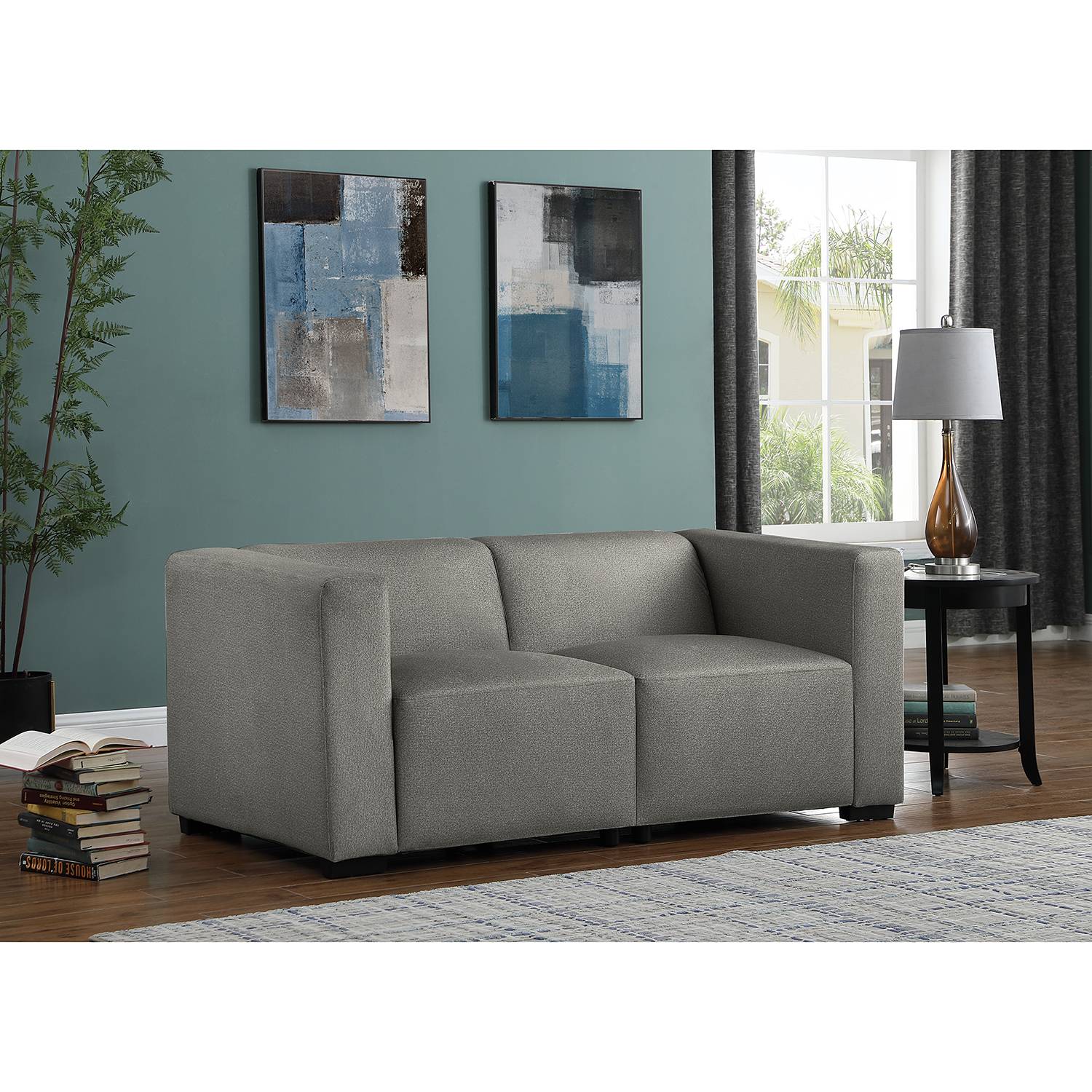home24 Sofa Sare 2-Sitzer Grau Webstoff Wobke 166 x 70 x 85cm Modern von home24