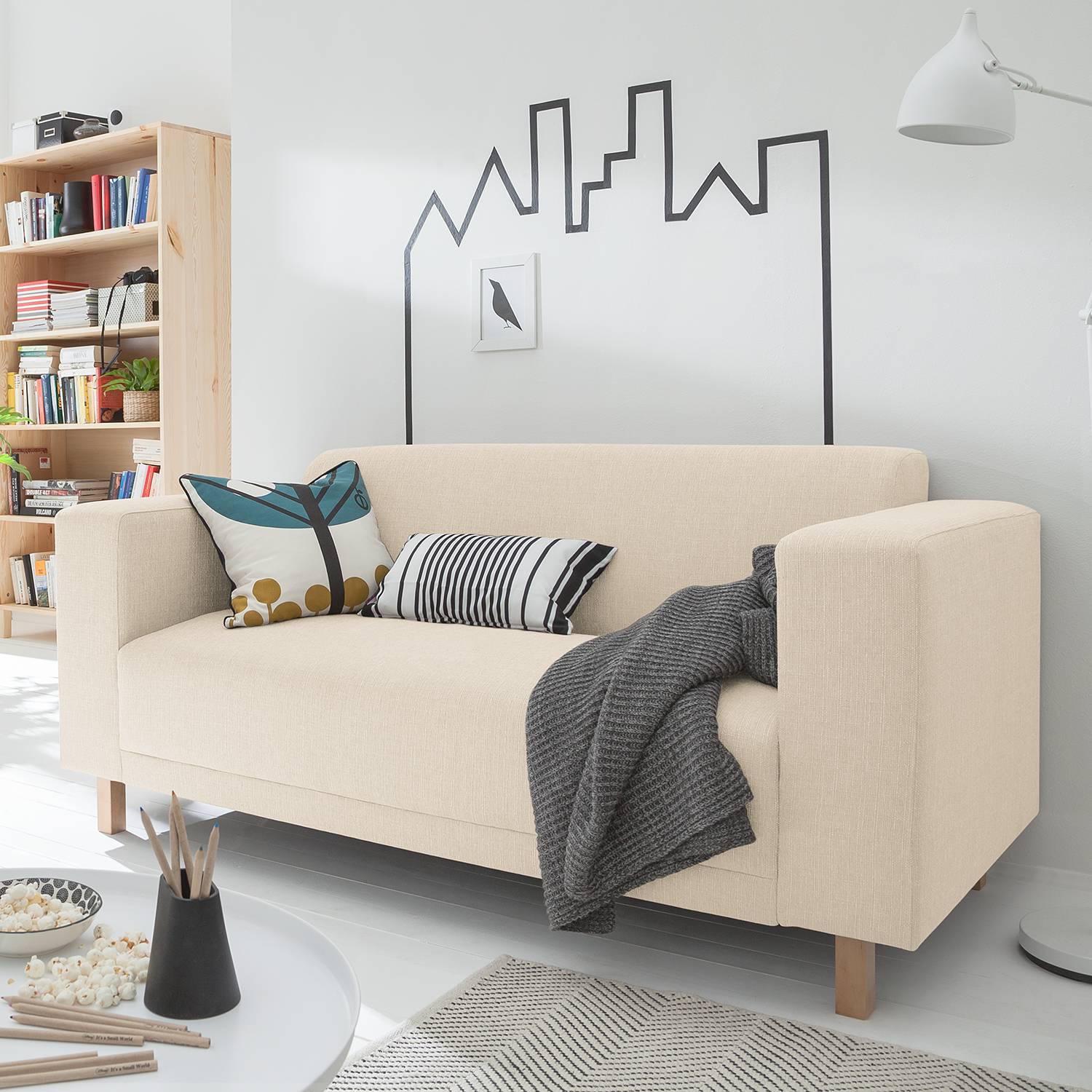 home24 Sofa relax 2-Sitzer Webstoff Beige/Creme Webstoff 177 x 76 x 80cm Modern von home24