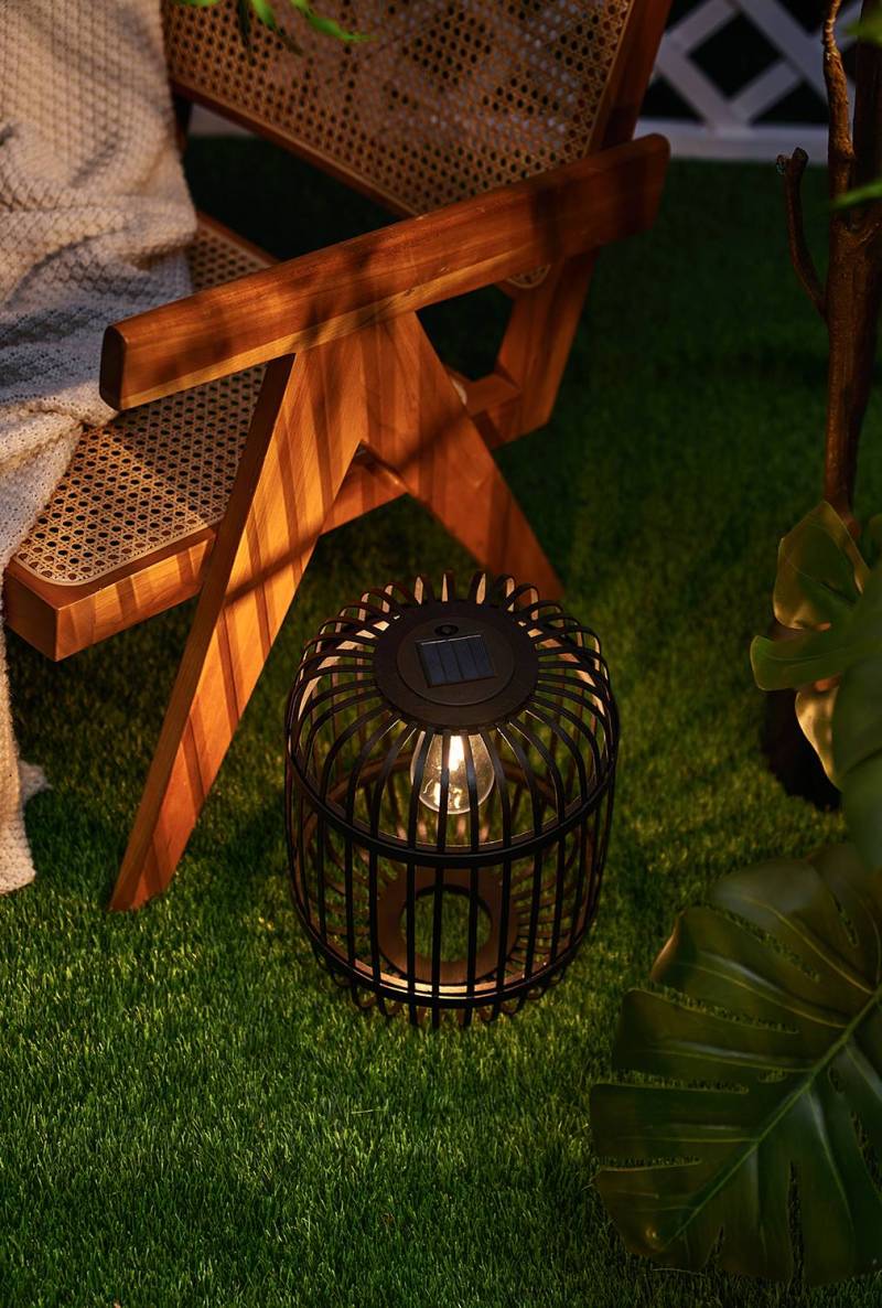 home24 Solar-Laterne Sunshine Ray 34 x 25 x 34cm Schwarz Bambus Teilmassiv, naturbelassen LED LED-Platine von home24