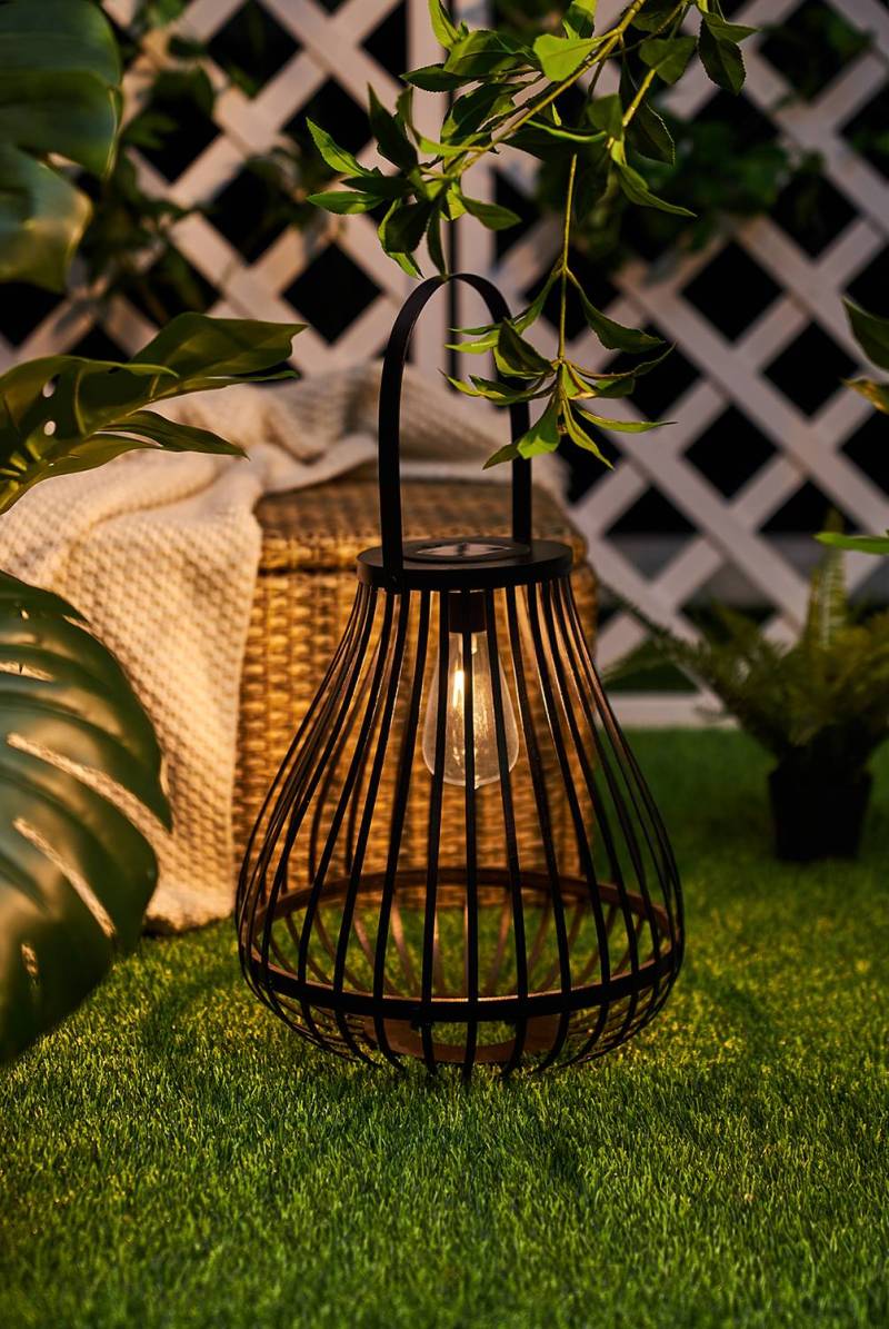 home24 Solar-Laterne Sunshine Spark 30 x 34 x 30cm Schwarz Bambus Teilmassiv, naturbelassen LED LED-Platine von home24