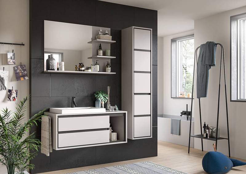 home24 Spiegel mit Regal 100 x 69 x 16cm Grau Spanplatte, beschichtet 100 x 69 x 16cm von home24