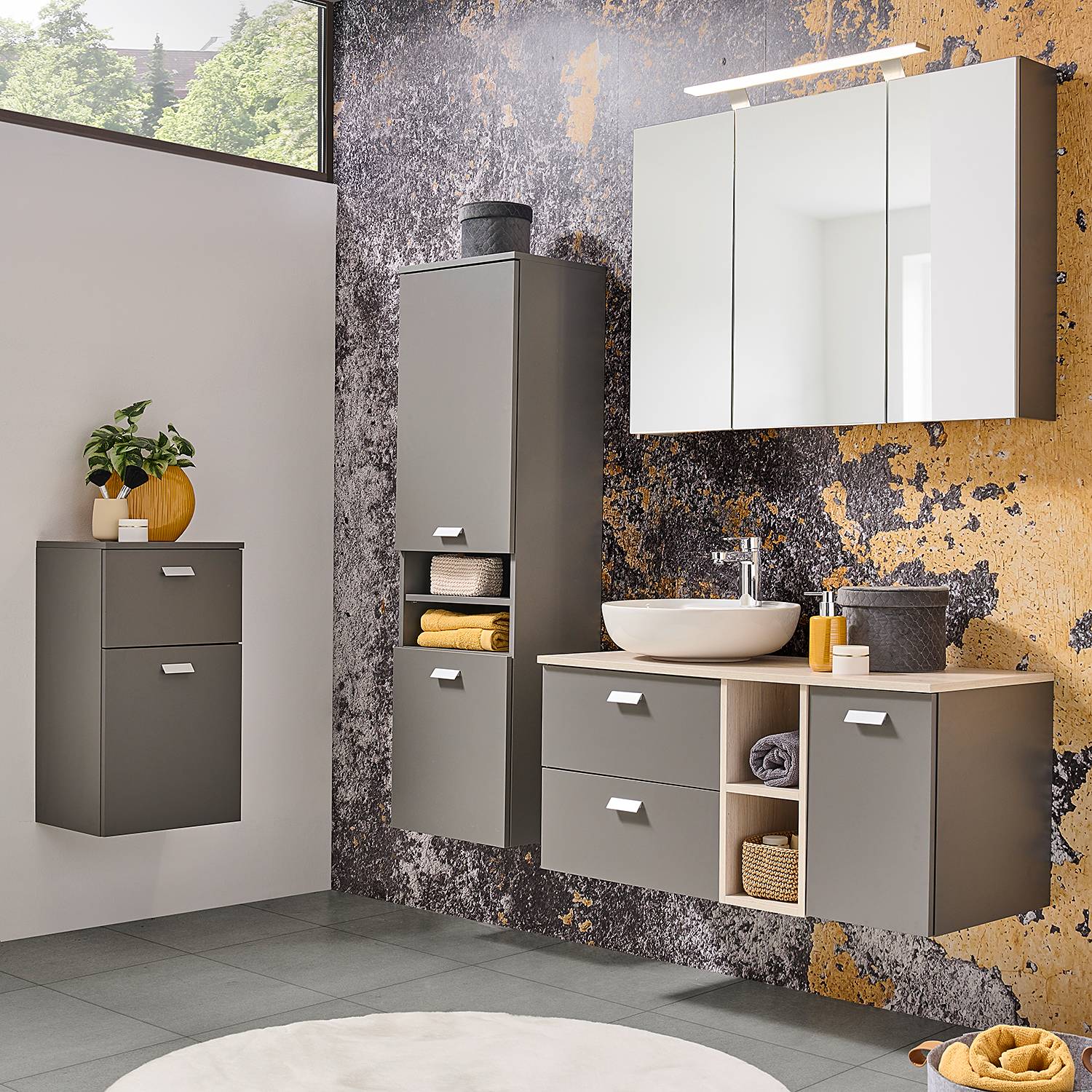 home24 Spiegelschrank 100 x 76 x 16cm Grau Spanplatte, beschichtet 100 x 76 x 16cm von home24