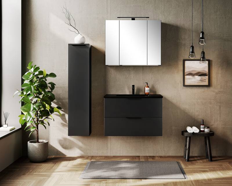 home24 Spiegelschrank 80 x 64 x 20cm Schwarz/Schwarz von home24