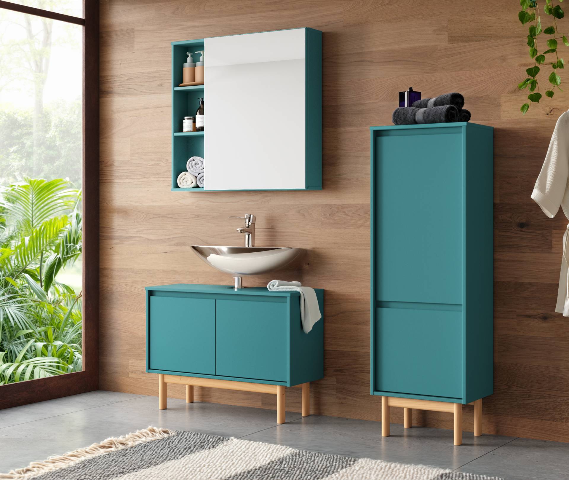 home24 Spiegelschrank 80 x 78 x 16cm Blau/Petrol von home24
