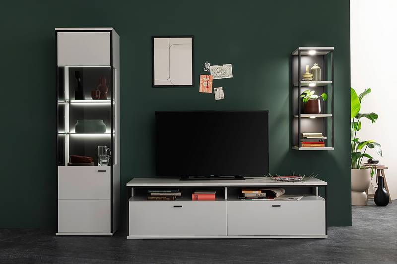 home24 Standvitrine 54 x 199 x 38cm Weiß von home24