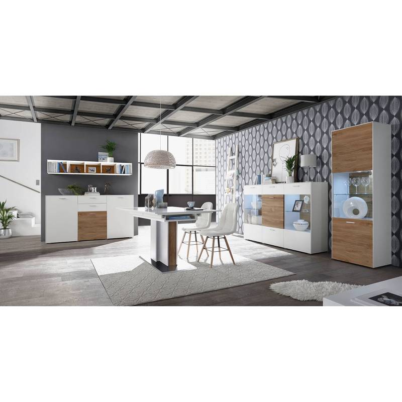 home24 Standvitrine 60 x 189 x 42cm Weiß/Weiß/Wildeiche von home24