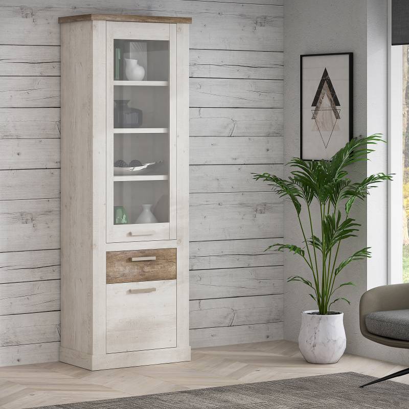 home24 Standvitrine 71 x 212 x 41cm Braun/Weiß/Beige von home24