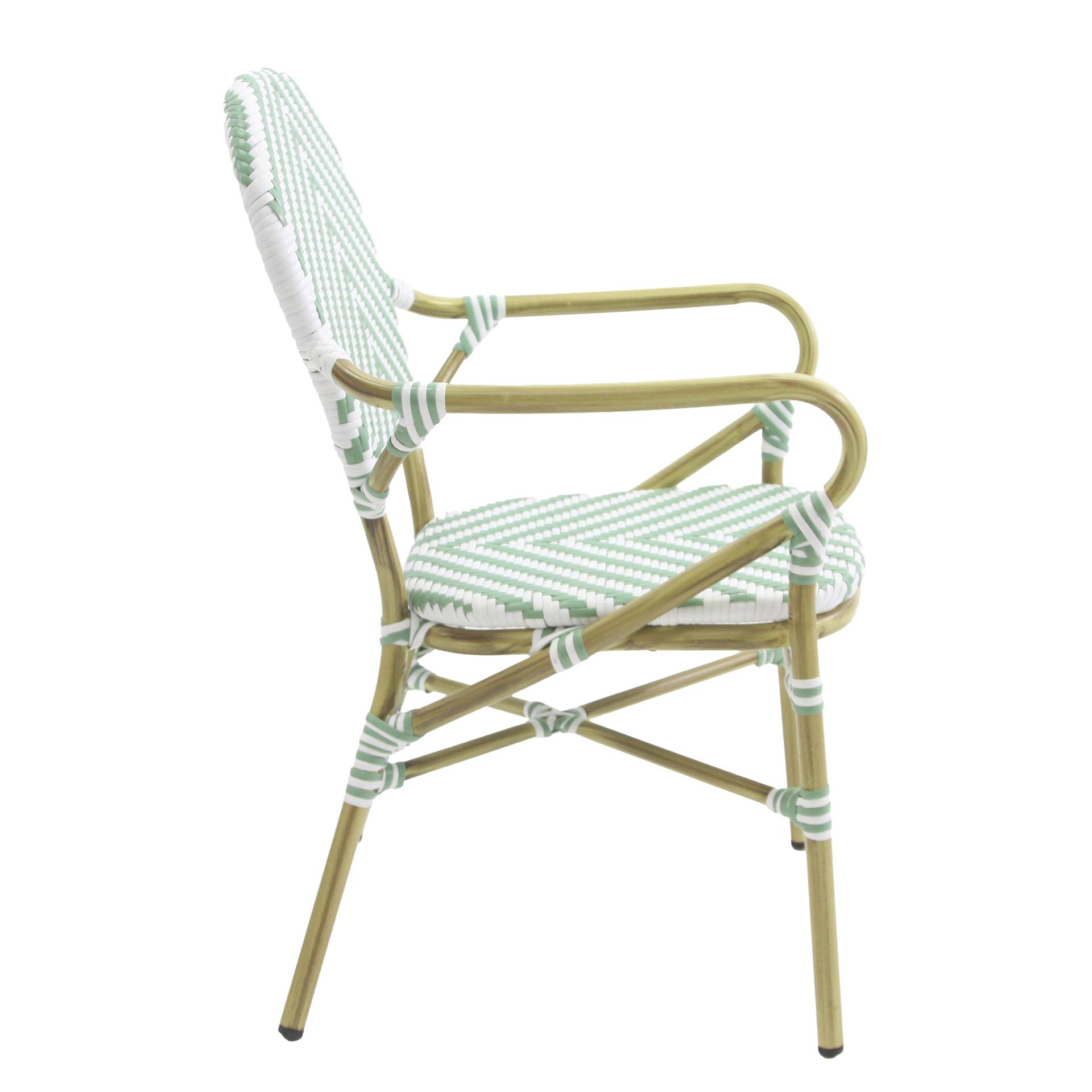 home24 Stapelstuhl Lardin mit Armlehnen Bezug: Polyethylen-Flachrattan Gestell: Aluminium, pulverbeschichtet Grün/Beige 56 x 89 x 64cm home24 Stapelstuhl Lardin mit Armlehnen Bezug: Polyethylen-Flachrattan Gestell: Aluminium, pulverbeschichtet Grün/Beige 56 x 89 x 64cm von home24