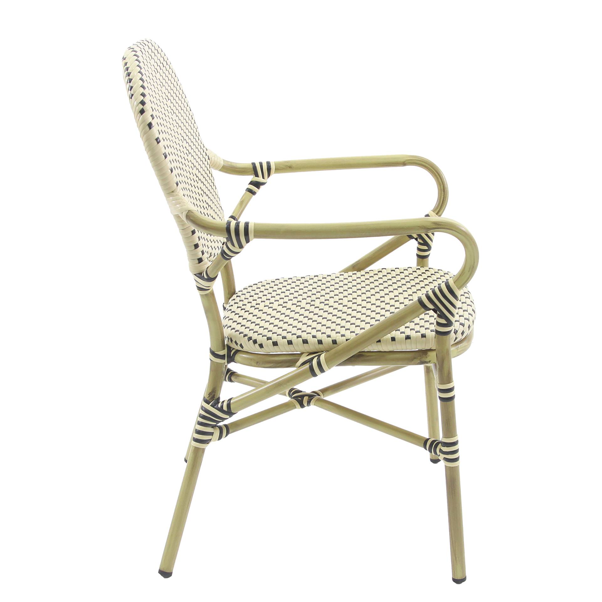 home24 Stapelstuhl Lardin mit Armlehnen Bezug: Polyethylen-Flachrattan Gestell: Aluminium, pulverbeschichtet Schwarz/Beige 56 x 89 x 64cm home24 Stapelstuhl Lardin mit Armlehnen Bezug: Polyethylen-Flachrattan Gestell: Aluminium, pulverbeschichtet Schwarz/Beige 56 x 89 x 64cm von home24