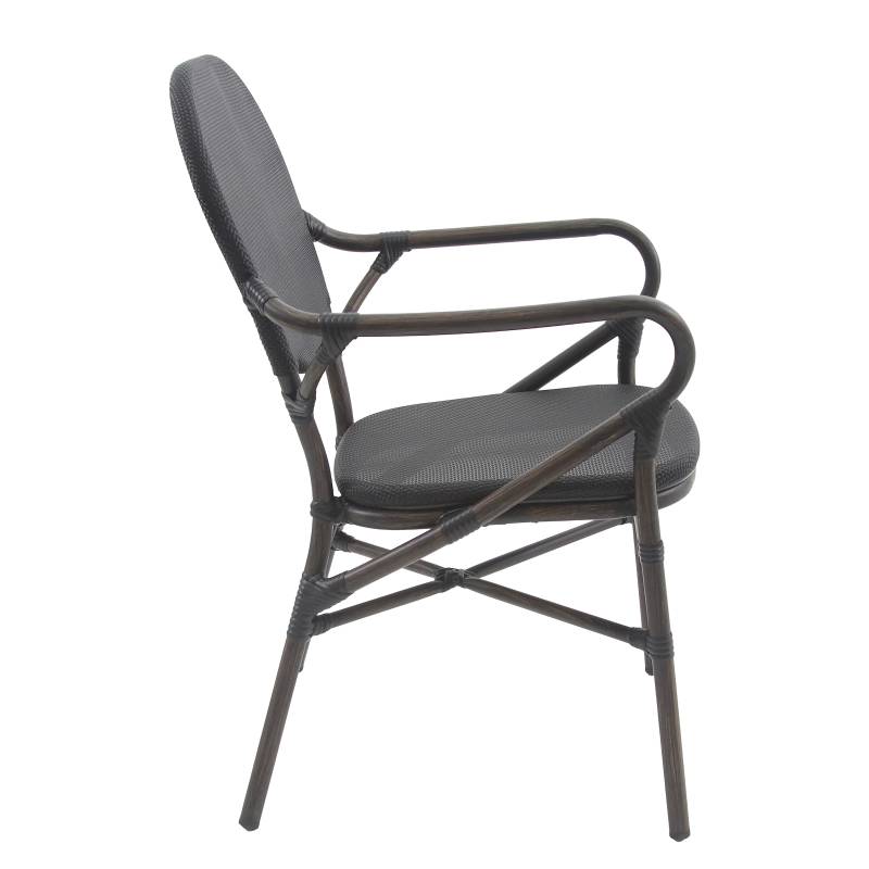 home24 Stapelstuhl Lardin mit Armlehnen Bezug: Textil Gestell: Aluminium, pulverbeschichtet Schwarz/Braun 56 x 89 x 64cm von home24