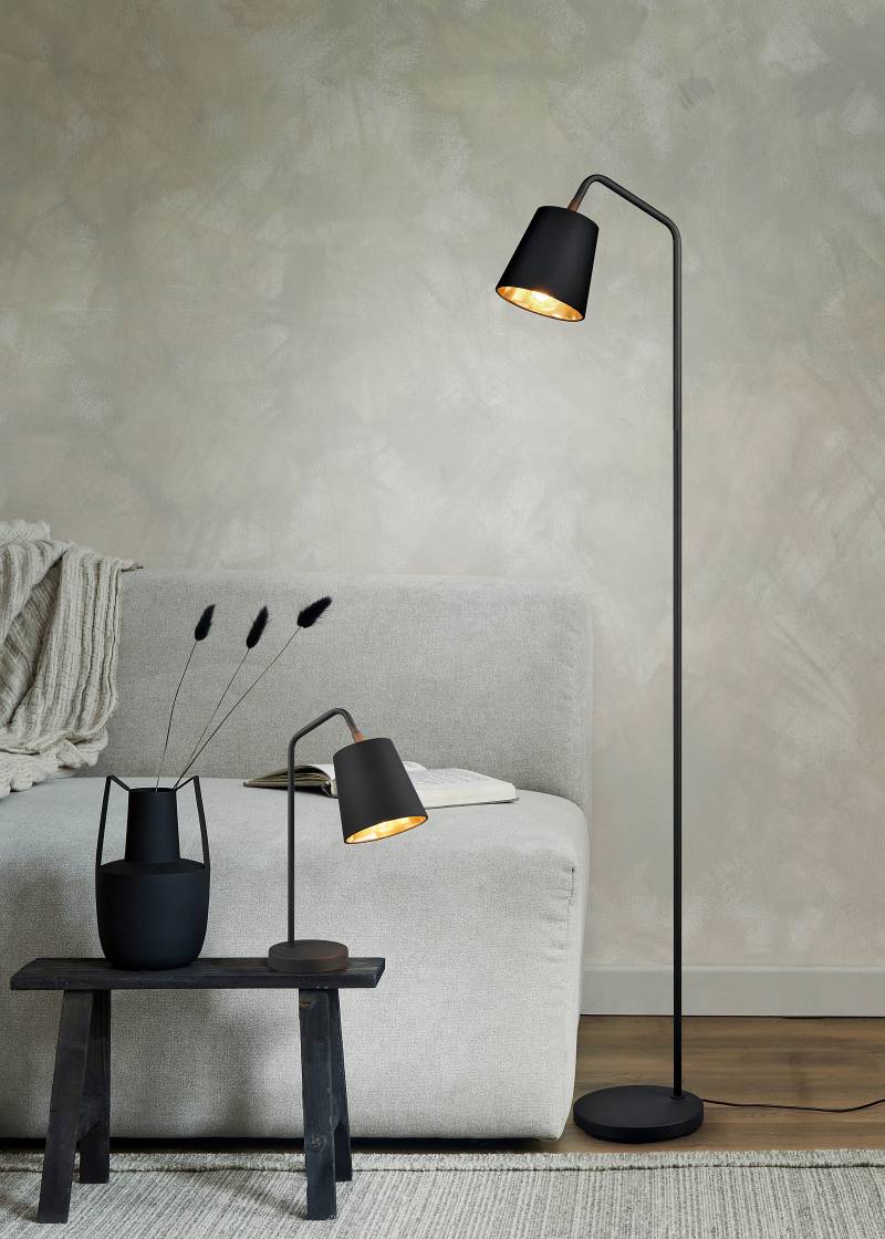 home24 Stehleuchte 22 x 148 x 35cm Schwarz Mischgewebe E27 von home24