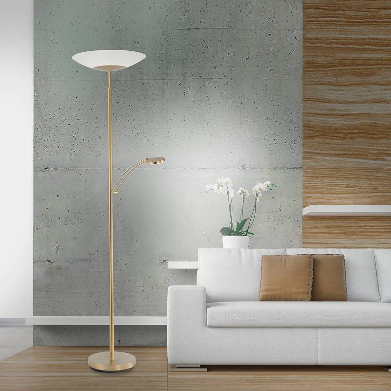 home24 Stehleuchte Alfred 58 x 43 x 181cm Messing/Messing Eisen, galvanisiert Opalglas Nicht austauschbare LEDs LED-Platine von home24