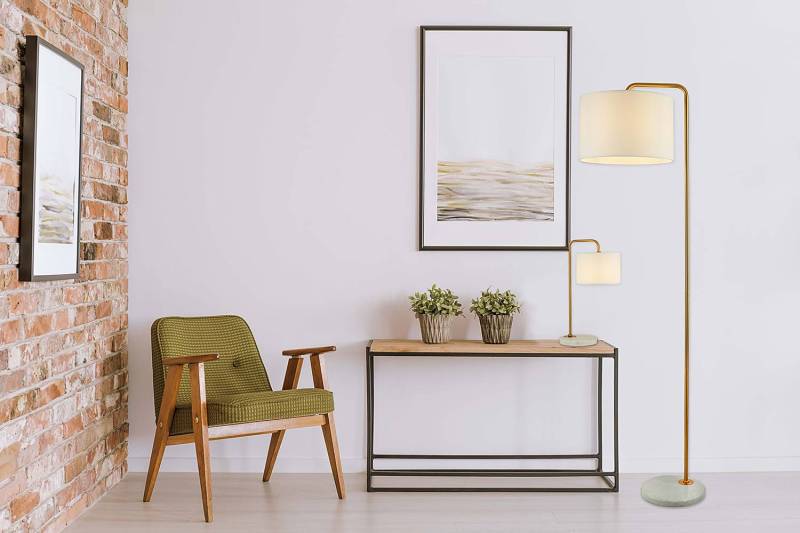 home24 Stehleuchte Gallow 1-flammig 35 x 155 x 44cm Gold Mischgewebe E27 von home24